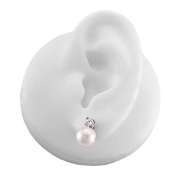 Broquel de perla blanca con circonia en Oreja blanca
