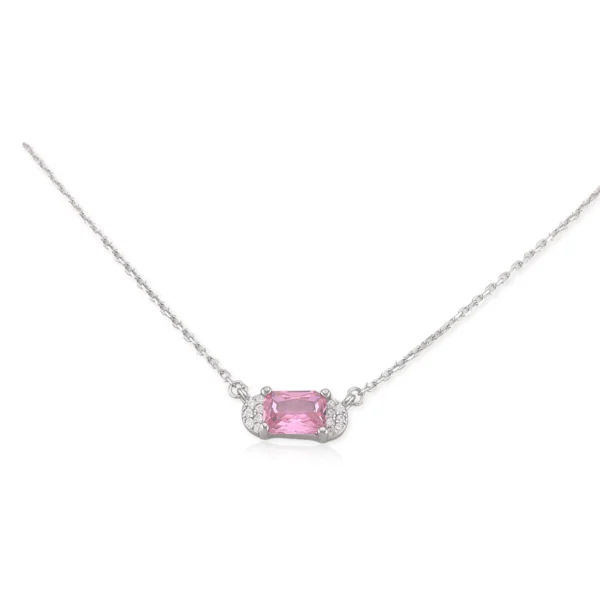 Imagen catálogo collar de plata rodizada con cuadro rosa circonia