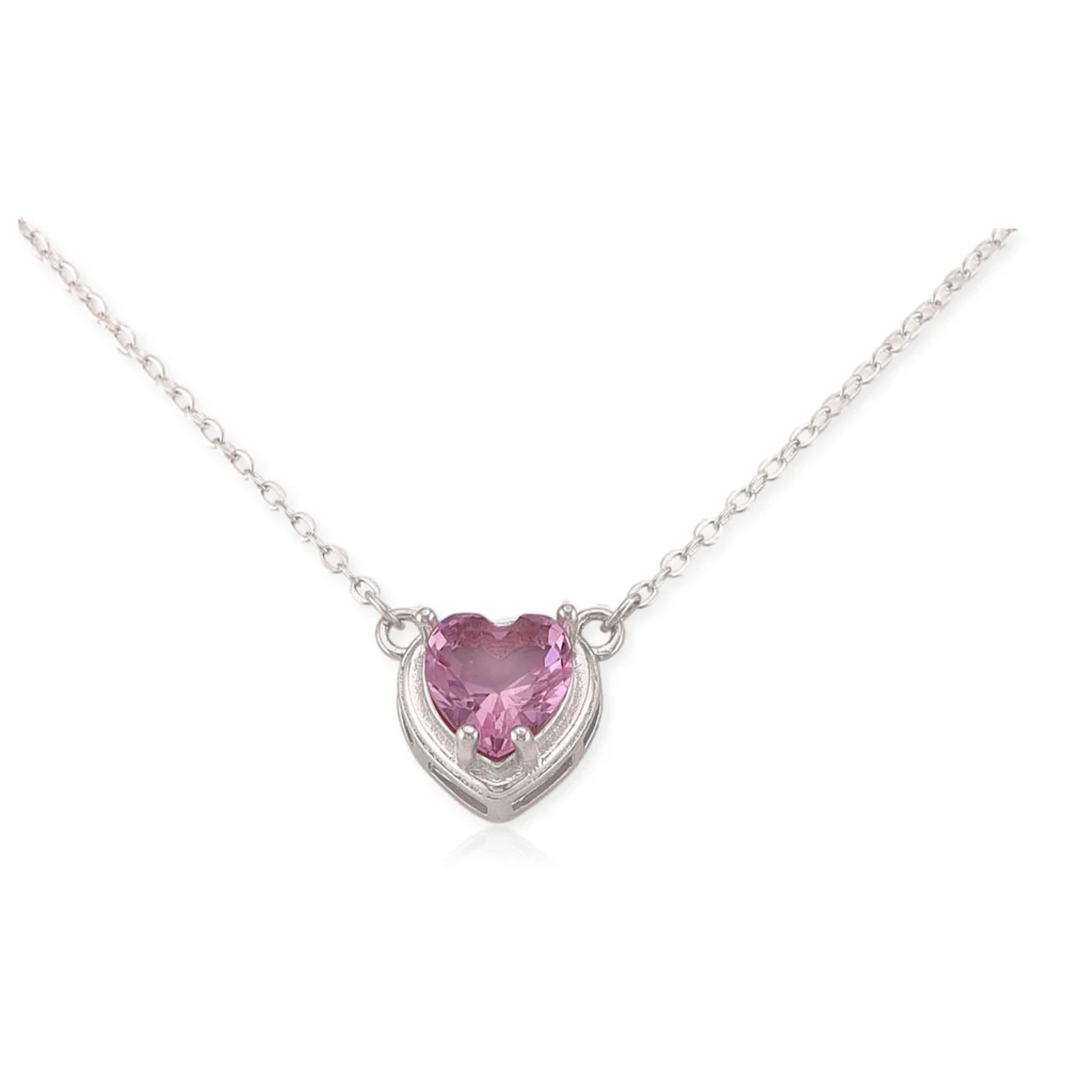 Collar con Corazón de Circonia Rosa en Plata Rodizada imagen blanca