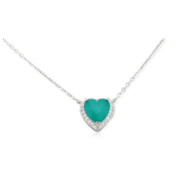 Collar con Corazón de Circonia Verde Esmeralda en Plata Rodizada catálogo