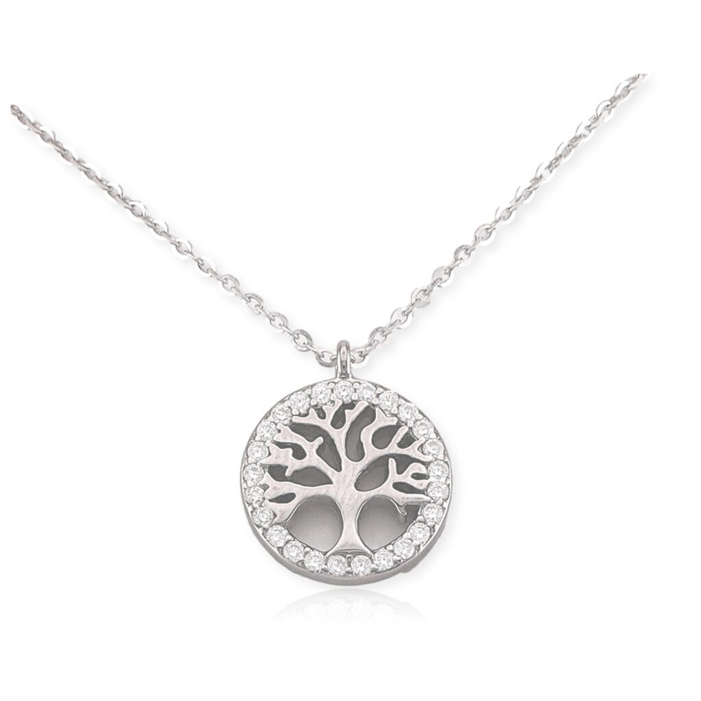 Gargantilla de Árbol de la Vida de Circonias blancas en Plata Rodizada catalogo