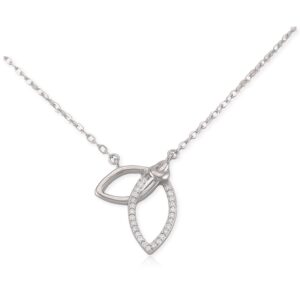 Collar de dos hojas en plata rodizada y circonias blancas