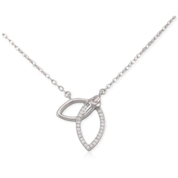 Collar de dos hojas en plata rodizada y circonias blancas
