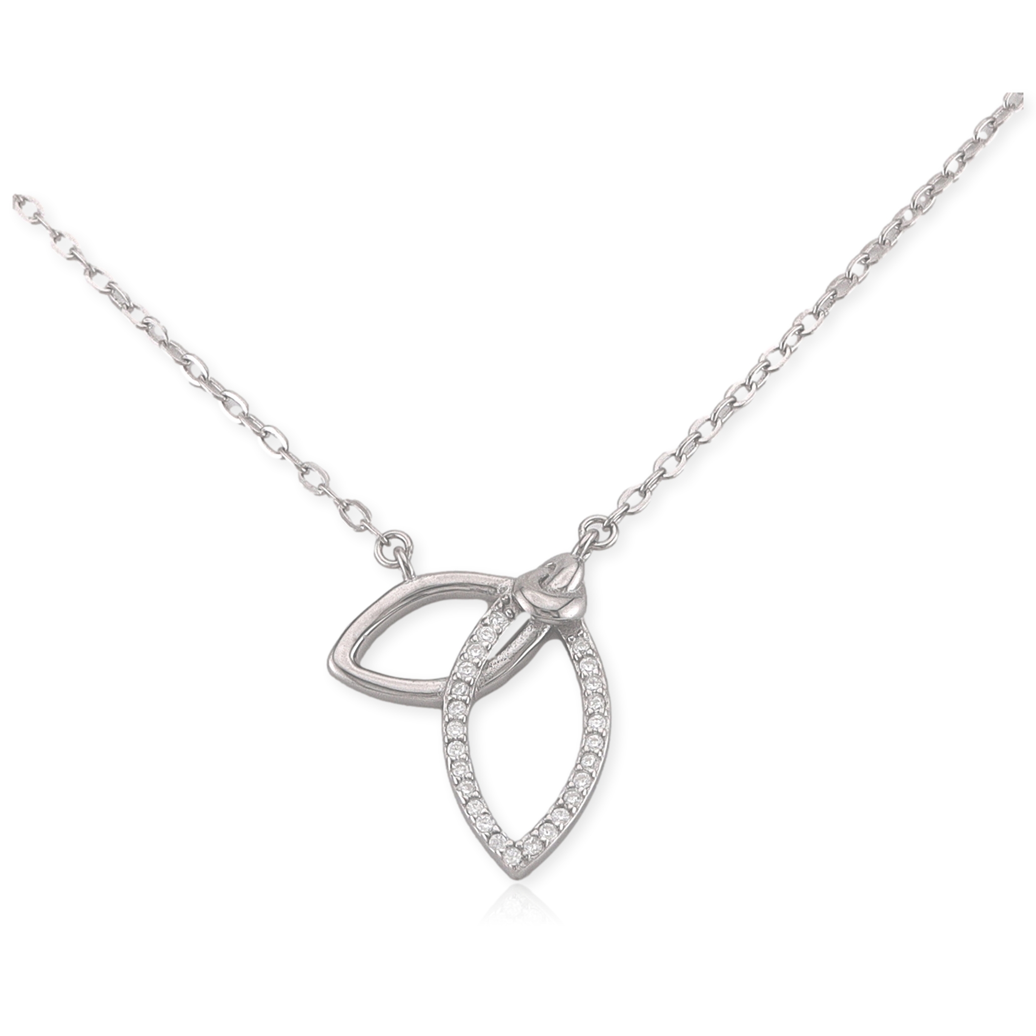 Collar de dos hojas en plata rodizada y circonias blancas