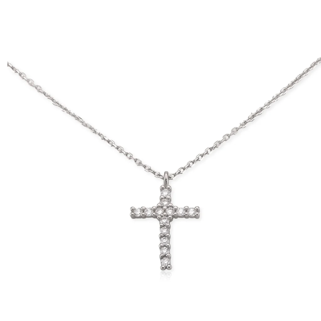 Collar con Cruz Recta con Circonias en Plata Rodizada catálogo