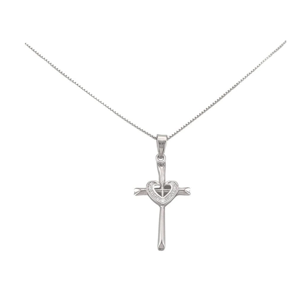 Collar con Cristo con Corazón de Circonias en Plata Rodizada catálogo
