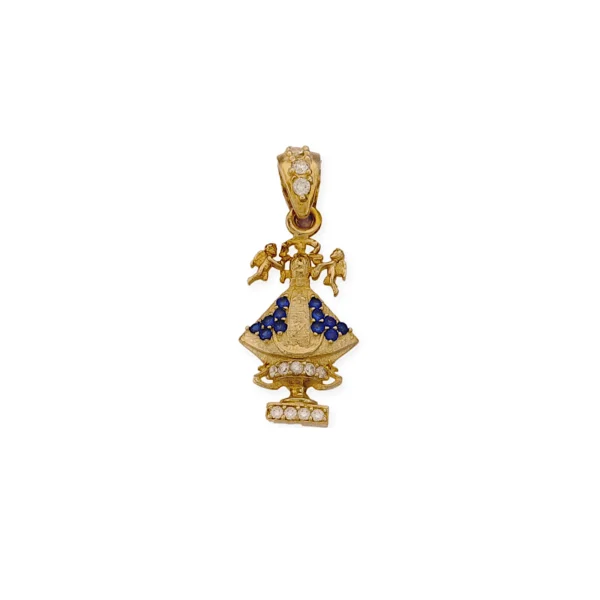 Medalla de la virgen de San Juan con vestido de circonias azules