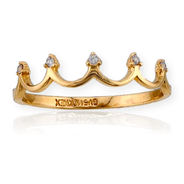 Anillo Corona con 5 circonias en Oro 10K Talla 8