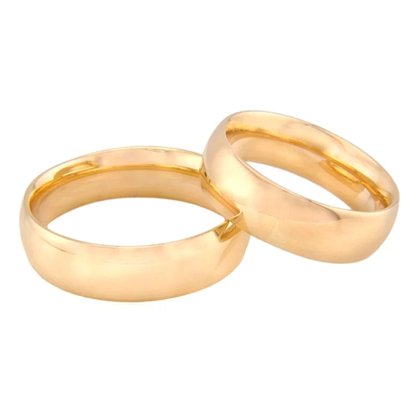 Foto de estudio de argollas de matrimonio en oro 10k amarillo calibre 6mm